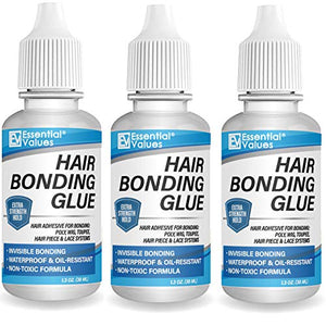 3 PACK Essential Values Hair Glue Bonding Adhesive (1.30 fl oz / 38mL)